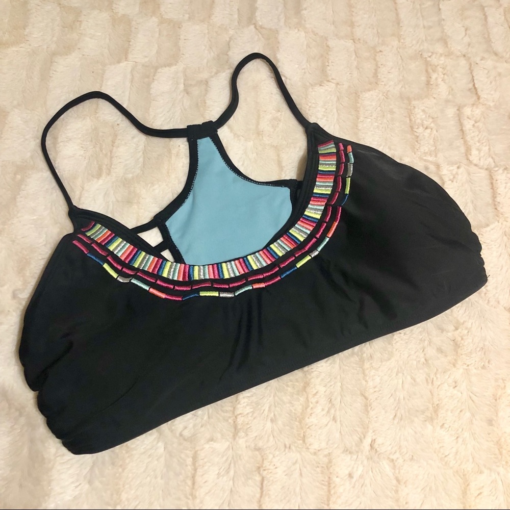Vintage Black Swim Top w/ colorful detail
And cut out